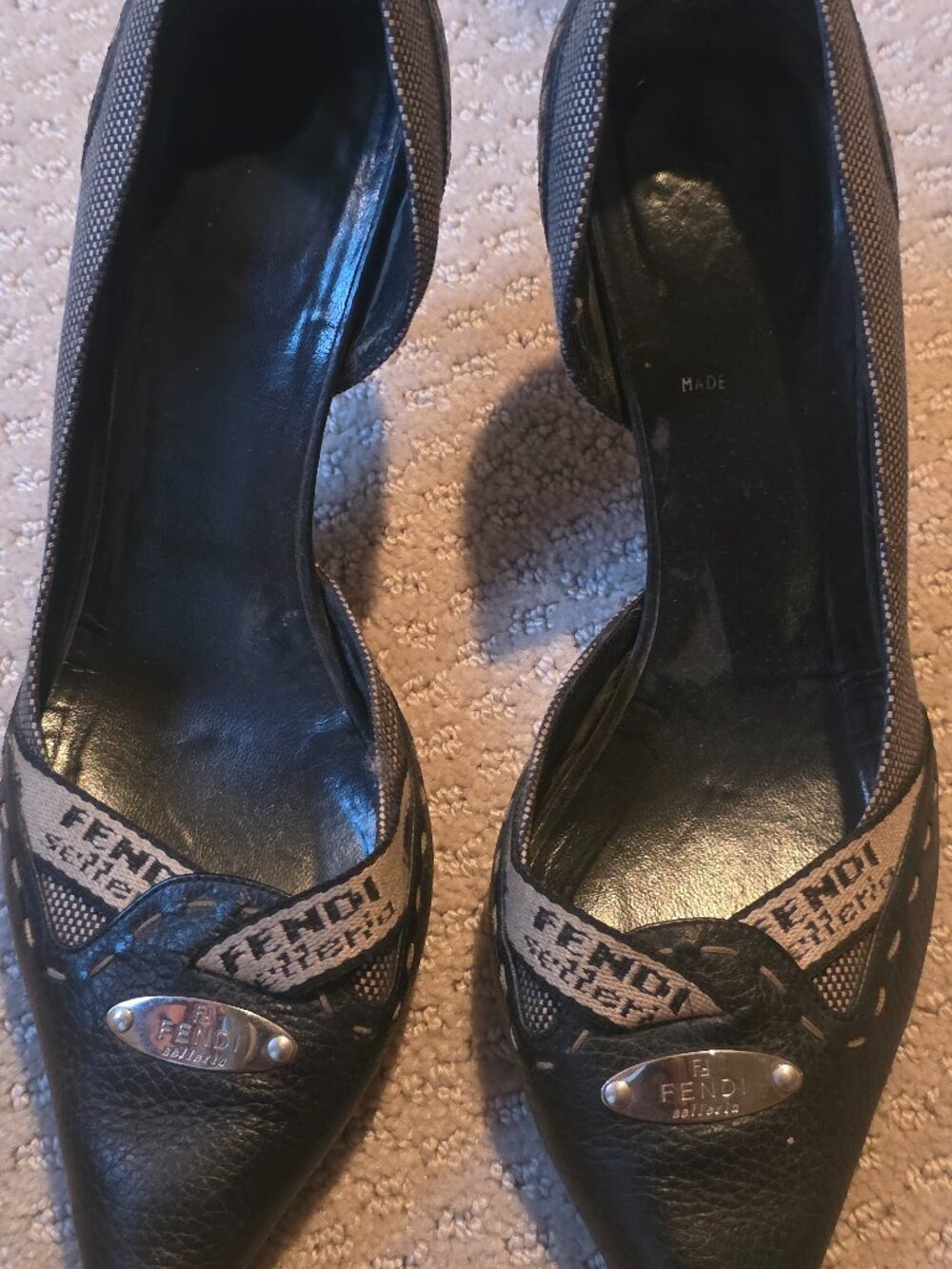 Fendi Vintage Black Leather FF Monogram Pointed-Toe Heels – Size 39